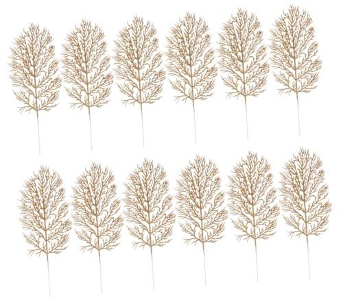 FONDOTIN Ornamenti Natalizi Foglie Artificiali Realistiche Glitter Decorazioni Per Vetrina Casa e Festa Set 12 Pezzi Oro
