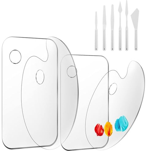 4 stycken målarpalett klar akryl, blandpalett blandningspalett akrylfärger färgblandningspalett med 6 stycken plastmålningsknivar non-stick oljepalett målning för gör-det-själv konst och hantverk