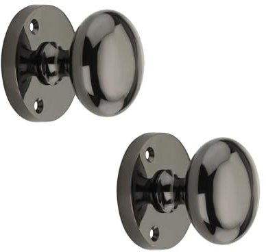 Infinity Decor Pair of Solid Brass Victorian Style Round Mortice Door Knobs 52mm - Pull Handles Set for Internal and External Doors (Black Nickel)