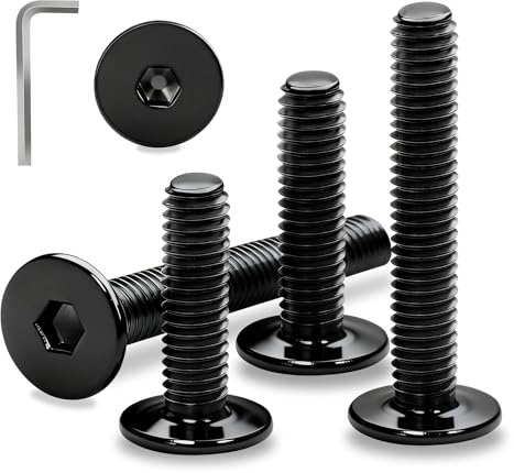 Ezitruz M6 x 35 mm platta skruvar 12 stycken svarta möbelanslutningsskruvar i rostfritt stål A2 V2A sexkantsskruv full gänga för möbler reparationer