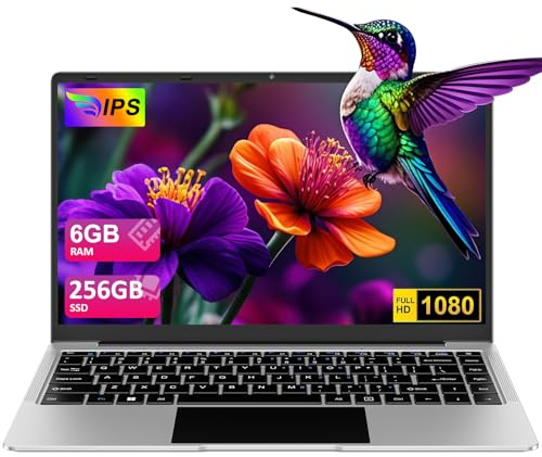 bvate 2025 PC Portatile 14 Pollici Computer Portatile 6GB RAM 256GB SSD RPM 600 Notebook Celeron Fino a 2.8Ghz Laptop Win 11 con Mouse Wireless & Adesivi per Tastiera Italiana-Argento