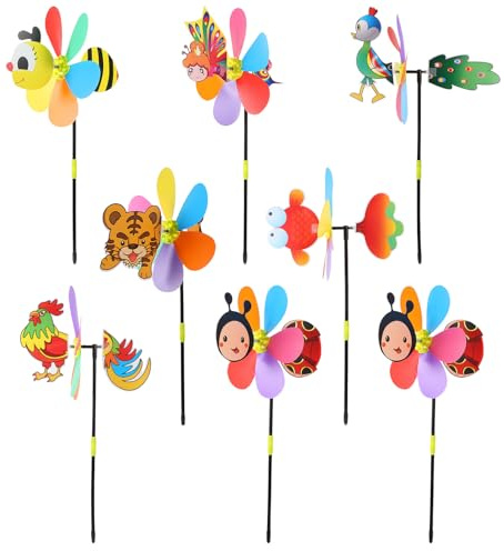 Plastique Moulins à Vent Dessin Animé 8 Pièces pour Garçon et Filles | Décoration de Jardin et Pelouse, Lot de 8, Style Mignon et Attrayant, Usage Extérieur