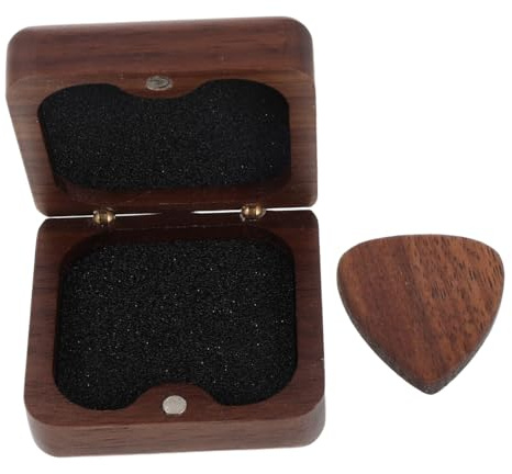 GARVALON Daumenpicks aus Walnussholz mit Abgerundeten Ecken Akustik Plektrum Satz mit Eleganter Holzkiste für Gitarrenzubehör und Musiker