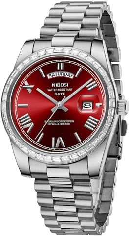 NIBOSI Uhren Herren Analog Quarz Herrenuhren Diamantlünette Edelstahlzifferblatt Roségold Silber Herren Uhr wasserdichte Business Casual Klassiker Watch mit Tag und Datumsanzeige