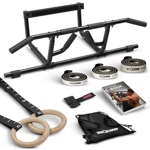 NEOLYMP Calisthenics Set – Komplettset mit Klimmzugstange Türrahmen, Turnringen, Liegestützgriffen, Dip Barren & Resistance Bands – Profi Calisthenics Equipment für Zuhause – Home Gym