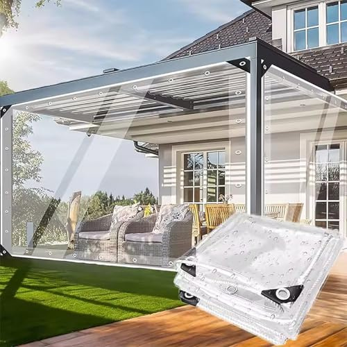 4x3m Lona Impermeable Exterior con Ojales, 0,35mm Lona Impermeable Transparente, 450 g/m², Cubierta Vegetal Versátil para Pabellones, Terrazas, Protección contra el Viento
