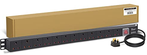 Dynamode Extension Lead - 12 Way Switched Power Distribution Unit (PDU) for Data Cabinet, Server Rack, Office - 1.8m Vertical Extension Cable with UK Plug for Cable Management