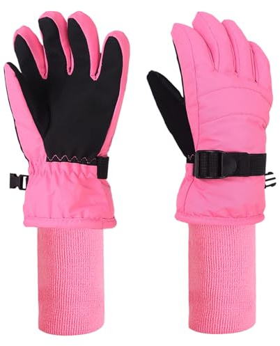 XTACER Kids Warm Gloves Winter Warm Cold Weather Gloves for Outdoor Sports Snowboard (Light Pink-Long Cuff, 6-8 Years)
