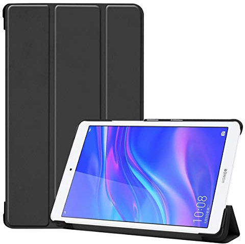 SATURCASE Huawei MediaPad M5 Lite 8.0 Hülle, PU Leder Flip Faltbar Folio Standfunktion Schützend Tablethülle Schutzhülle Tablet Tasche Hülle für Huawei MediaPad M5 Lite 8.0 (Schwarz)