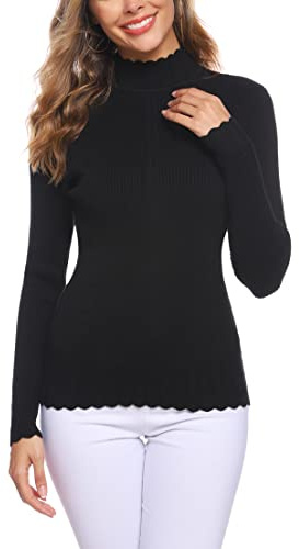 Sykooria Jersey elegante para mujer con cuello alto 2-schwarz M