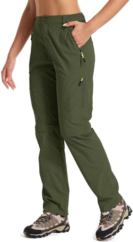 Women's Hiking Pants Convertible Safari Lightweight Zip Off Outdoor UPF 50 Fishing Pants,4409,Army Green, US 29