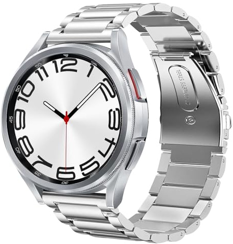 SUNDAREE Kompatibel med armband Samsung Galaxy Watch 6 4 Classic 47mm 46mm 43mm 42mm/7 6 FE 5 44mm 40mm/FE/5 Pro 45mm/Active 2,20 mm silver män kvinnor rostfritt stål metall