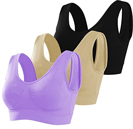 Memoryee Sport-bh för kvinnor i plusstorlek utan bygel med vadderad push up sömlös yoga löpning fitness 3-pack, Flerfärgad, 6XL