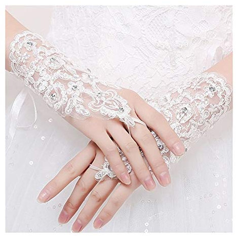 HXSZWJJ 1 Paar Mädchen Weiß Beige-Schwarz-Spitze Handschuhe Kommunion Blumen-Mädchen-Braut-Partei-Zeremonie Zubehör (Color : White)