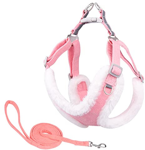 Hundegeschirr und Leine Set Winter Katze Weste Geschirr mit reflektierenden, verstellbaren Brustgurt Hundeleine für Welpen kleine Hunde (XXS, Rosa)
