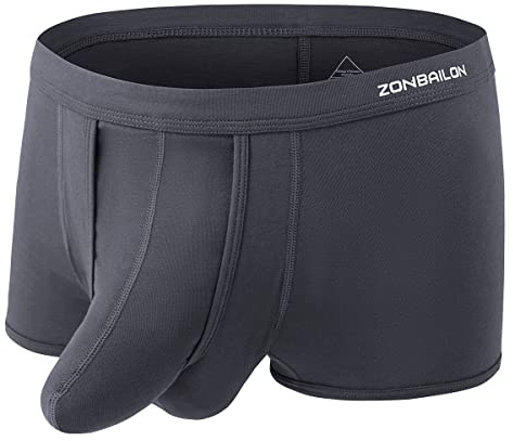 ZONBAILON Men's Separate Pouch Underwear Comfort Fit Boxer Briefs Breathable Dark Grey L