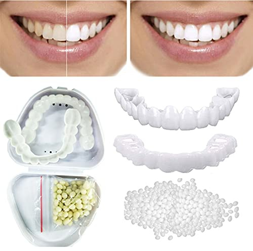 2 Paar Kosmetik Zahnersatz Zähne temporäre falsche Zähne oben und unten Zahn sofort aufhellend gefälschte Zähne Furniere Lächeln Furnier Snap on Veneers Alternative Zahnprothesen für Männer und Frauen