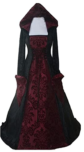 Feynman Abito da Donna in Stile Medievale con Maniche a Tromba, Vestito Lungo in Stile Rinascimentale, rétro, Adatto per Carnevale, Halloween, Feste e Come Costume da Principessa, Rosso, S