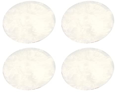 KVSERT 4X Kunstfell Schaffell 30x30cm Flauschig Weich Longhair Kissen Stuhl Sofa (Rund Weiß)