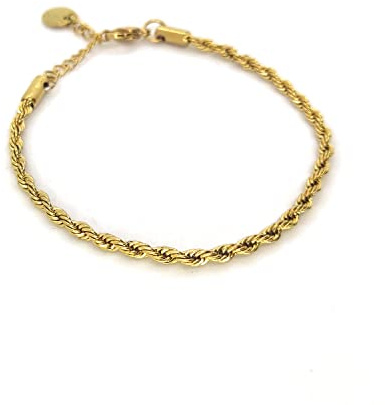 Habibi Jewels Bracciale Uomo Donna Acciaio Modello Catena Corda Intrecciata Color Oro Gold Torcion 2 mm Braccialetto Idea Regalo Festa del Papà Compleanno Laurea