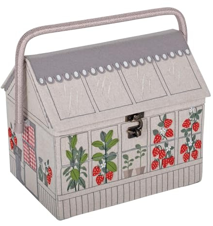 Hobby Gift Elegante caja de almacenamiento para manualidades y costura, bordada, con motivo de invernadero de fresas.