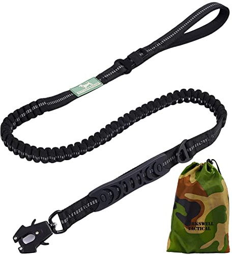 Barkswell Tactical Dog Lead - Anti Pull Bungee, Dual Handle Traffic Control | No pull, 4ft bungee lead - military tactical - short traffic handle + padded handle - medium and large dogs