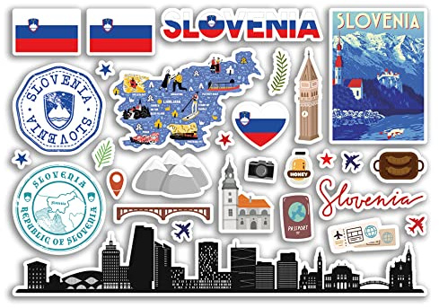 A5 Sticker Sheet Slovenia Landmarks Vinyl Stickers - Slovenian Country Map Airport Stamps Skyline Flag Travel Holiday City Aesthetic #80279
