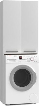 WHATSIZE ENTERPRISE – Pola - White Tall Washing Machine Storage Cabinet – Wooden Laundry Cupboard with Shelves - Organise Essentials & Detergents - Modern Décor Furniture