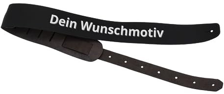 DER BANDMARKT Hochwertiger Leder-Gitarrengurt mit Motiv-Druck | Gitarrengurt aus Leder für E-Gitarre, Westerngitarre, Akustik Gitarre oder Bass | E Gitarre mit Druck (Schwarz)