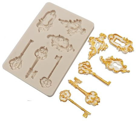 YYlingx Vintage Key Fondant Moulds, Baroque Lock Chocolate Moulds for Flower Paste, Home Decor, Candles
