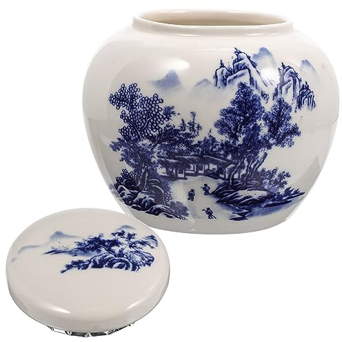 BESTonZON Bocal en Céramique Style Porcelaine Bleue et Blanche pour Stockage Hermétique de Thé et Aliments Secs Couvercle, Design Portable pour Décoration de Table