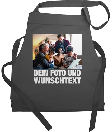 Geschenk mit Namen personalisiert by Shirtracer - Schürze - Erwachsene - Geschenk mit Bild I eigenem Foto I Name I eigener Text I Wunschtext