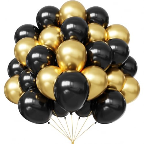 Globos de aire YMSZ en negro y dorado, 67 unidades, 30,5 cm, globos metálicos en dorado y negro para cumpleaños, jubilación, graduación, decoraciones de fiesta de Nochevieja