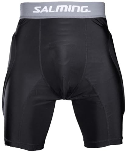 Salming Goalie Protective Shorts E-Series Kompressionhose mit Hüftschutz und Tiefschutz 1149418-0110, schwarz/grau (DE/NL/SE/PL, Alphanumerisch, XS, Regular, Regular, schwarz)