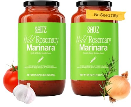 Sauz Wild Rosemary Marinara Sauce | Clean Ingredients, No Seed Oils, Gluten-Free | Fresh & Earthy Tomato Sauce for Pasta, Pizza, Spaghetti & More | Crafted in Small Batches | 12 Servings Total (25oz Jars, 2-Pack)