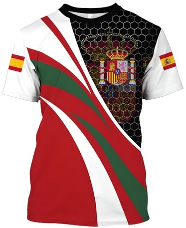 YuanDiann 2024 Europea Calcio Coppa Magliette Spagna Tifosi Fare Il Tifo Sport Casual Uomo Donna Bandiera Nazionale Stampa Manica Corta Girocollo Traspirante Asciugatura Veloce T Shirt 1# XL