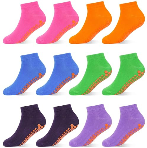 ARERWA Antirutschsocken Kinder Trampolin Socken 6 Paar Stoppersocken Kinder Yoga Socken für 2-13 Jahre Jungen Mädchen