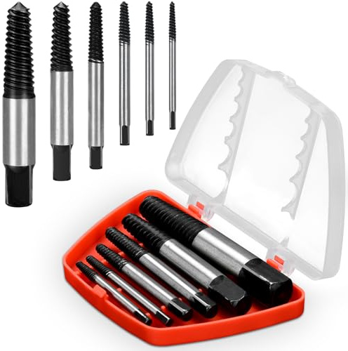 6 Pieza Extractor de Tornillos, Extractor de tornillos Rotos, Extractor Tornillos Antirrobo con Caja de Almacenamiento, Adecuado para Tornillos y Tuberías Dañados, Oxidados