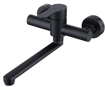 Decaura Wand Küche Wasserhahn, Küchenarmatur Wandmontage Mischbatterien Armatur, Wandarmatur Spültischarmatur für Küche Einhebelmischer mit 360 Drehbar Auslauf langen 23cm Edelstahl Schwarz
