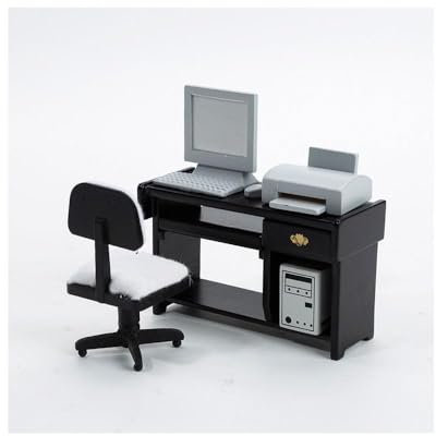 GIVBRO Doll House Miniature Computer Mouse, Keyboard, Host, Printer, Computer Desk amd Chair Set - 1:12 Simulation Wooden Furniture Accessories, 7pcs (#A)