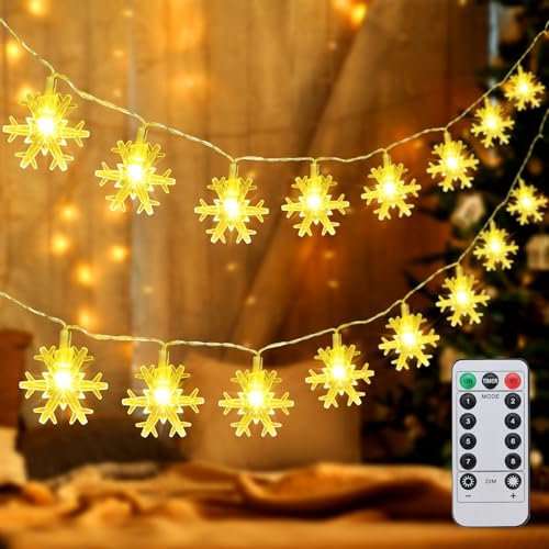Catena Luminosa Natale, 7.5M 50LED Fiocco di Neve Luci Albero di Natale, 8 Modalità Lucine Led Decorative a Batteria Impermeabile, Decorazioni Natalizie Per Interni Esterno Festa Matrimonio Balconi