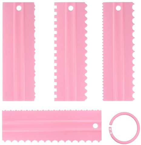 Racloir Gateau, 4 Pièces Ensemble de grattoirs à gâteau, Lisseur à Gâteau Décoration de Peigne Outil de Pâtisserie,Cuisine Moule De Cuisson Outil (Rose)