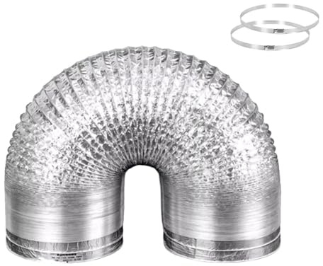 Tuyau d'Evacuation Flexible, Gaine Ventilation en Aluminium avec 2 Colliers de serrage Inox pour Extracteur d'Air, Sèche-linge, hotte, VMC (Diameter 80mm/Length 2m)