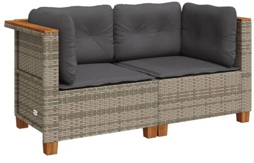 HETFTJN Küchensofa Lounge Sofa Outdoor Garden Sofas Mini Lounge - Garten-Ecksofas mit Kissen 2 STK. Grau Poly Rattan für Speisesaal Balkon Schwimmbad Garten