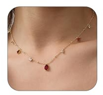 GlamRays Gold Necklace for Women 14 Carat Gold Plating CZ Diamond Choker Necklace Red Emerald Green Blue Black Tear Shape Necklace for Bridesmaids Prom Fashionable Gold, red, L