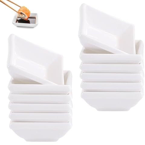 FEADBYT Lot de 12 bols à Sauce Carrés pour Collations, Petits Bols pour Dips, Blanc Bols pour Sauce Soja, Carré, pour Snacks, Sauces, Condiments, 7,5 x 7,5 x 2,8 cm
