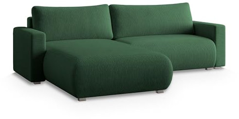 Masseno Ecksofa Turin P mit Schlaffunktion L-Form, Modern Sofa mit Bettkasten, Wohnzimmersofa, Couch, Soffa, Bettsofa, Couchgarnitur - Grün, POSO 14