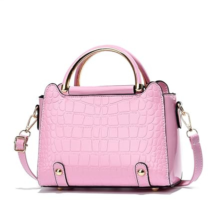 NICOLE & DORIS Sacs à Main Portés Main Femme Sac Bandoulière Petit Sac a Main Epaule Rigide Sac D'épaule Cuir Verni Sac Crocodile Sac Cartable Chic Rose