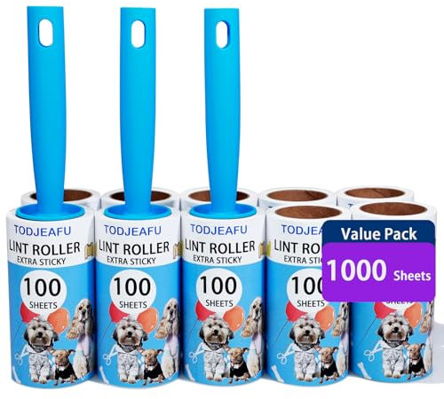Extra Sticky Lint Roller 1000 Sheets with 3 Handles Pet Hair Remover, Sticky Roller, Lint Rollers for Clothes, Cat & Dog Hair Remover 10 Pack