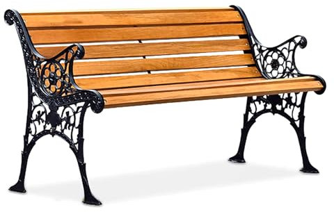 YCYHXJB Sitzbank Holz für 2–3 Personen, Gartenbank Wetterfest mit Gusseisenrahmen, Bank Outdoor mit Rückenlehne und Armlehnen(150x58x78cm/59x23x31in)
